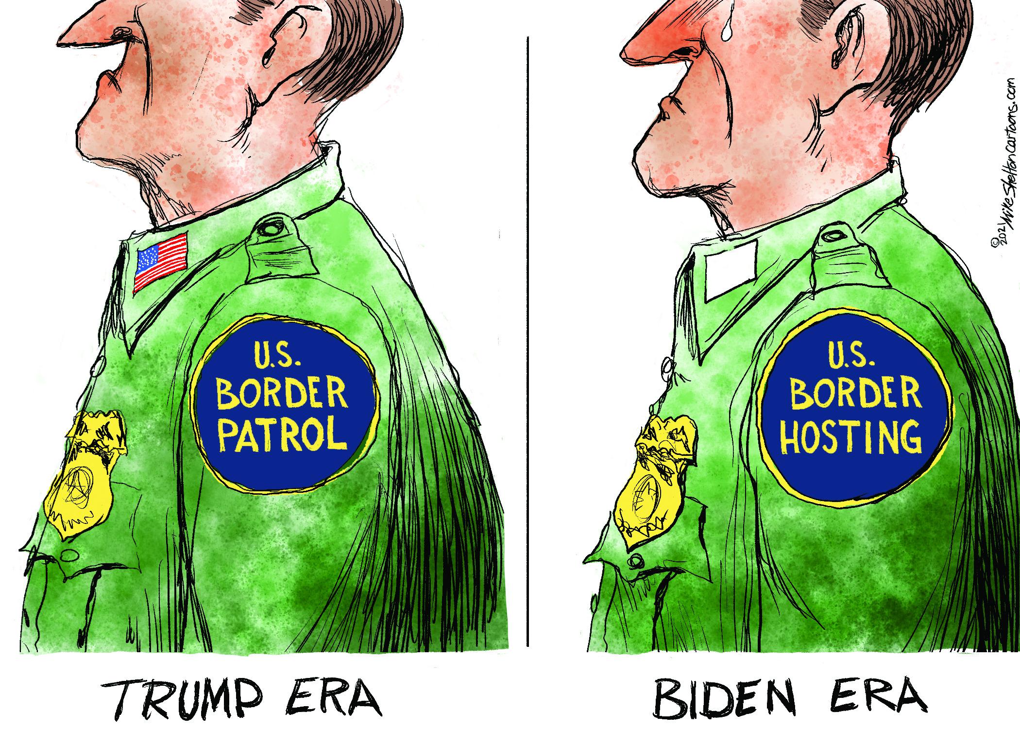 People in nature OCR: U.S. BORDER PATROL U.S. BORDER HOSTING TRUMP ERA BIDEN ERA re stolten cartaons.cam U.S. BORDER PATROL U.S. BORDER HOSTING TRUMP ERA BIDEN ERA re stolten cartaons.cam