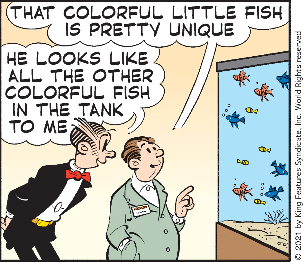 Sharing OCR: THAT COLORFUL LITTLE FISH IS PRETTV UNIQUE HE LOOKS LIKE ALL THE OTHER COLORFUL FISH IN THE TANK TO ME; © 2021 by King Features SyndicateInc. World Rights reserved THAT COLORFUL LITTLE FISH IS PRETTV UNIQUE HE LOOKS LIKE ALL THE OTHER COLORFUL FISH IN THE TANK TO ME; © 2021 by King Features SyndicateInc. World Rights reserved