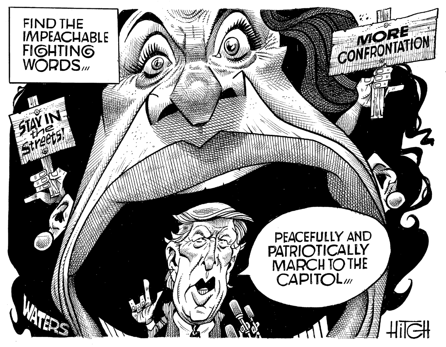 Organism OCR: FIND THE IMPEACHABLE FIGHTING WORDS MORE CONFRONTATION STAY IN the Streets! D PEACEFULLY AND PATRIOTICALLY MARCH TO THE CAPITOL WATERS HITGH FIND THE IMPEACHABLE FIGHTING WORDS MORE CONFRONTATION STAY IN the Streets! D PEACEFULLY AND PATRIOTICALLY MARCH TO THE CAPITOL WATERS HITGH