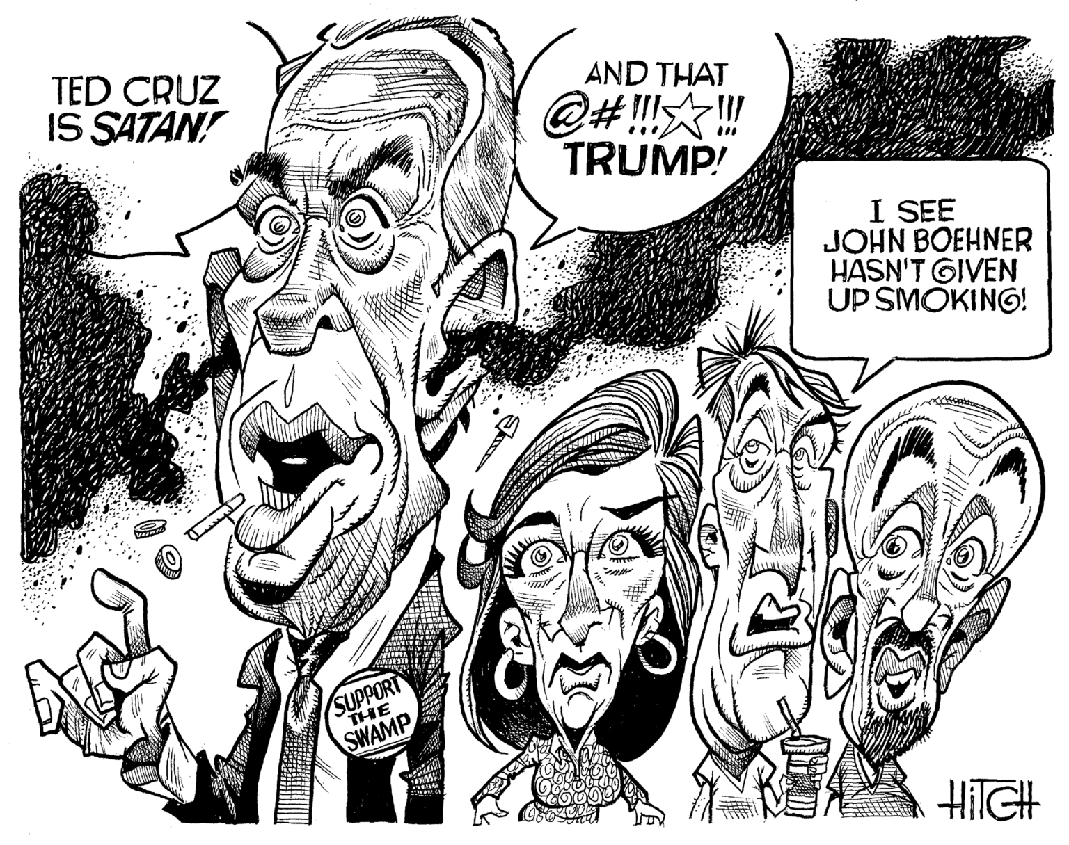 Happy OCR: TED CRUZ IS SATAN! AND THAT @#!!! TRUMP! ... I SEE JOHN BOEHNER HASN'T GIVEN UP SMOKING! SUPPORT THE SWAMP HilGH TED CRUZ IS SATAN! AND THAT @#!!! TRUMP! ... I SEE JOHN BOEHNER HASN'T GIVEN UP SMOKING! SUPPORT THE SWAMP HilGH