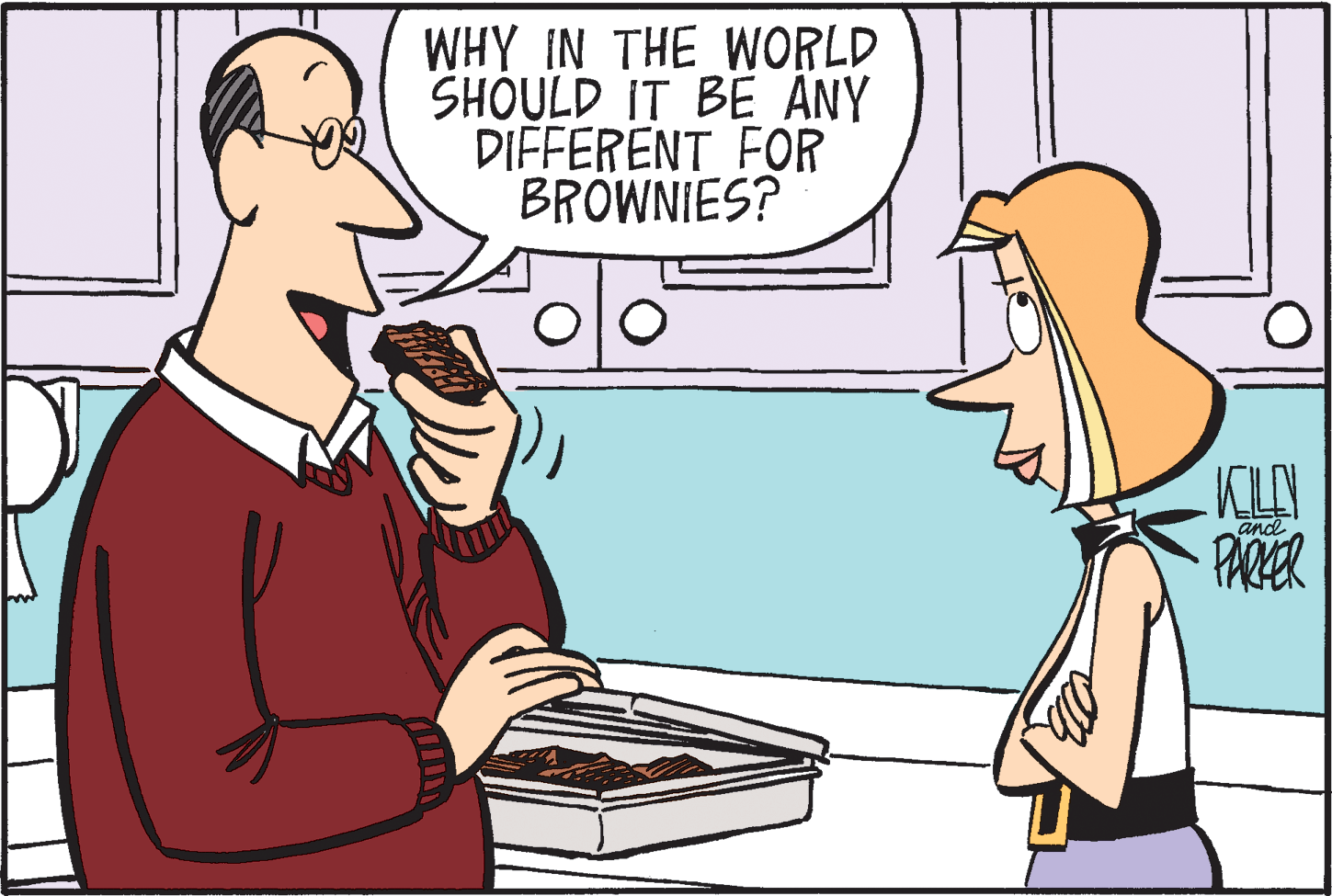 Line OCR: WHY IN THE WORLD SHOULD IT BE ANY DIFFERENT FOR BROWNIES? and PARER WHY IN THE WORLD SHOULD IT BE ANY DIFFERENT FOR BROWNIES? and PARER