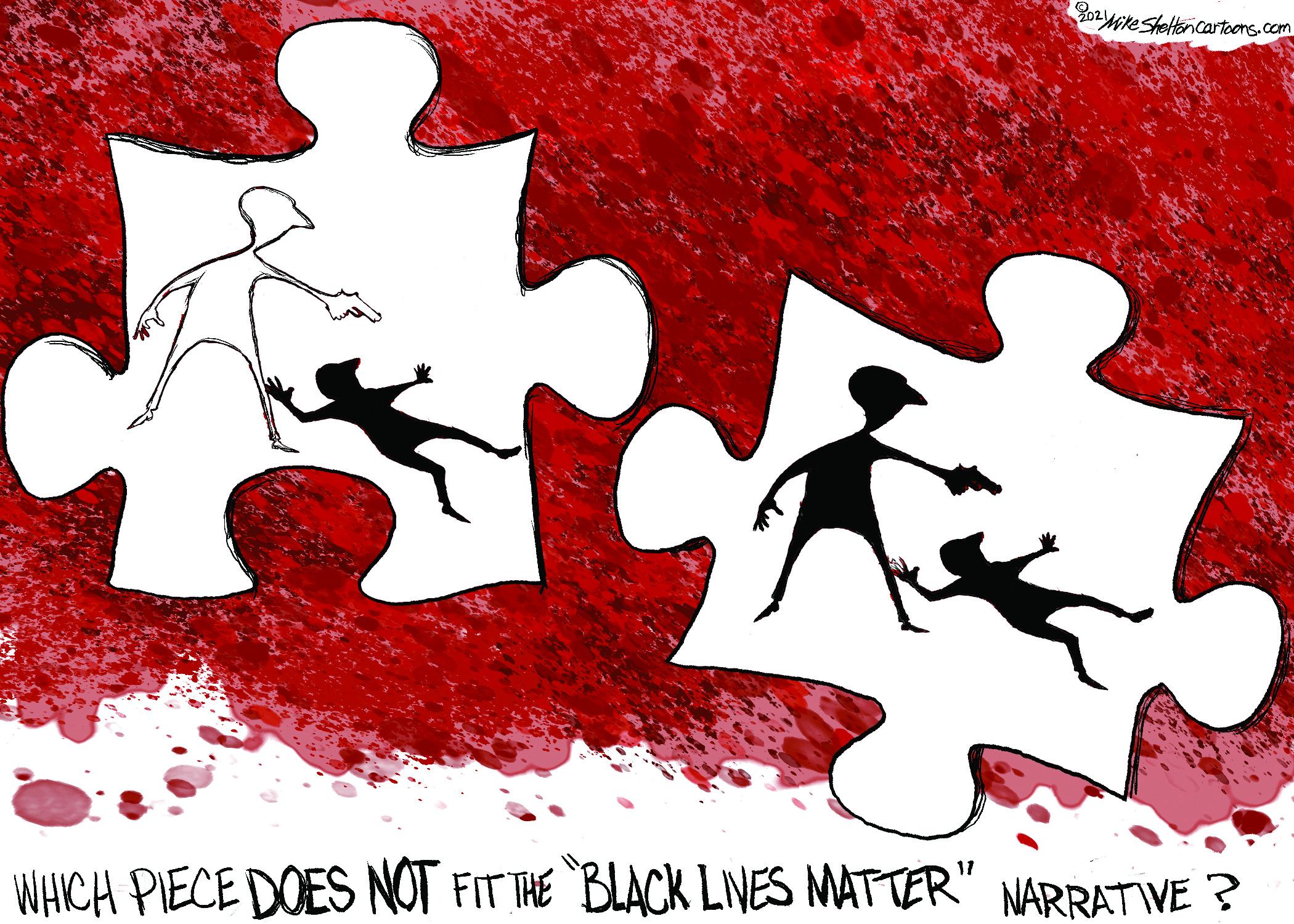 Illustration OCR: oteSteten cartoons.com 17 WHICH PIECE DOES NOT FIT THE "BLACK LIVES MATTER" NARRATWE ? oteSteten cartoons.com 17 WHICH PIECE DOES NOT FIT THE "BLACK LIVES MATTER" NARRATWE ?