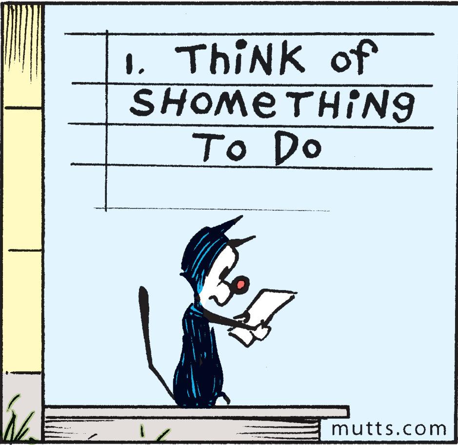 Line art OCR: 1ThiNK of SHOMETHIN9 To Do mutts.com 1ThiNK of SHOMETHIN9 To Do mutts.com
