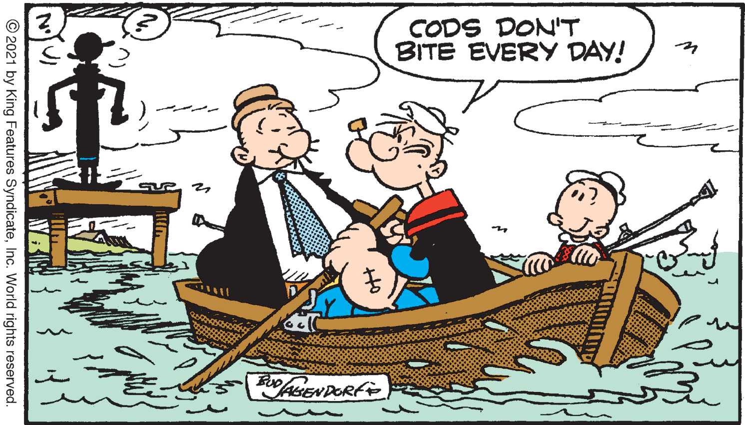 Illustration OCR: CODS DON'T BITE EVERY DAY! RENPORFE AVRIN © 2021 by King Features SyndicateInc. World rights reserved. CODS DON'T BITE EVERY DAY! RENPORFE AVRIN © 2021 by King Features SyndicateInc. World rights reserved.