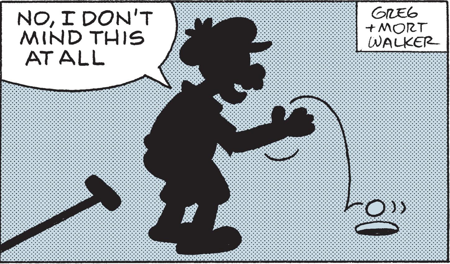Line art OCR: NOI DON'T MIND THIS AT ALL GREG + MORT WALKER NOI DON'T MIND THIS AT ALL GREG + MORT WALKER