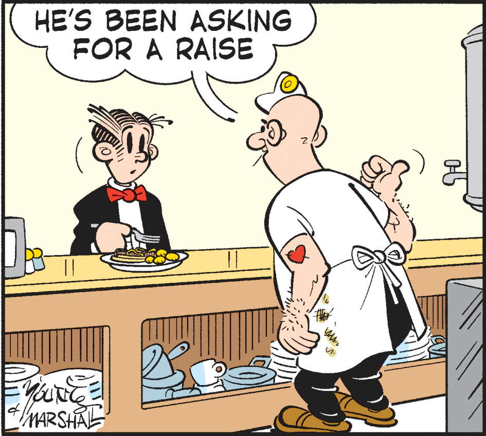 Line OCR: HE'S BEEN ASKING FOR A RAISE MARSHAL HE'S BEEN ASKING FOR A RAISE MARSHAL