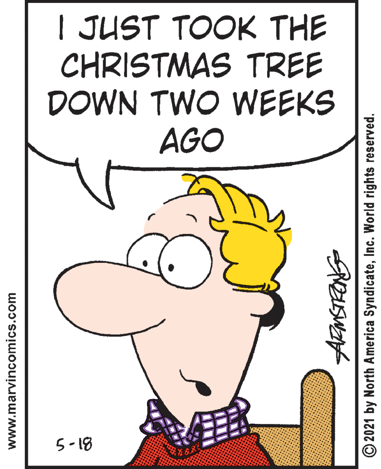Gesture OCR: | JUST TOOK THE CHRISTMAS TREE DOWN TWO WEEKS AGO 5-18 www.marvincomics.com © 2021 by North America SyndicateInc. World rights reserved. | JUST TOOK THE CHRISTMAS TREE DOWN TWO WEEKS AGO 5-18 www.marvincomics.com © 2021 by North America SyndicateInc. World rights reserved.