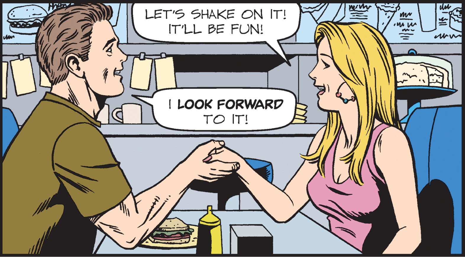 Happy OCR: LET'S SHAKE ON IT! IT'LL BE FUN! I LOOK FORWARD TO IT! LET'S SHAKE ON IT! IT'LL BE FUN! I LOOK FORWARD TO IT!