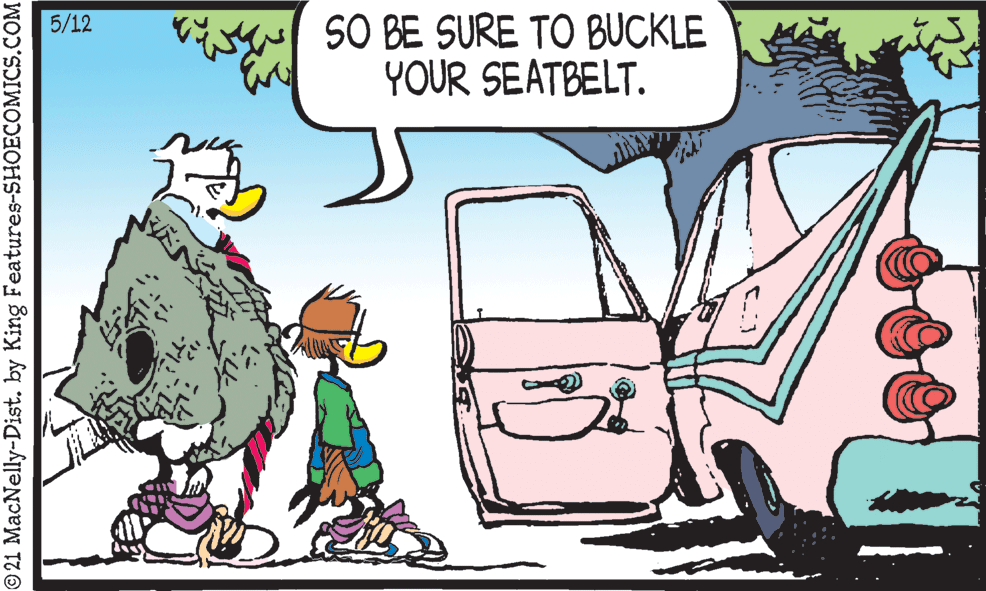 Art OCR: v SO BE SURE TO BUCKLE YOUR SEATBELT. 5/12 © 21 MacNelly-Dist. by King Features-SHOECOMICS.COM v SO BE SURE TO BUCKLE YOUR SEATBELT. 5/12 © 21 MacNelly-Dist. by King Features-SHOECOMICS.COM