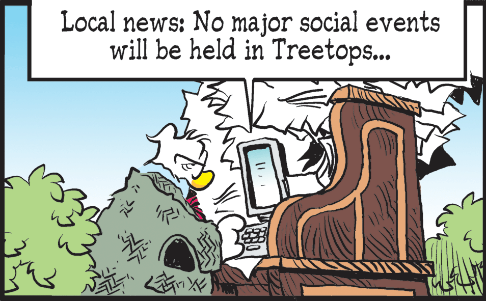 Adaptation OCR: Local news: No major social events will be held in Treetops... Local news: No major social events will be held in Treetops...