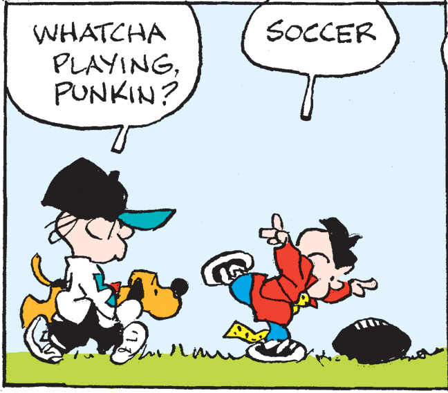 Line OCR: SOCCER WHATCHA PLAYINGPUNKIN? SOCCER WHATCHA PLAYING