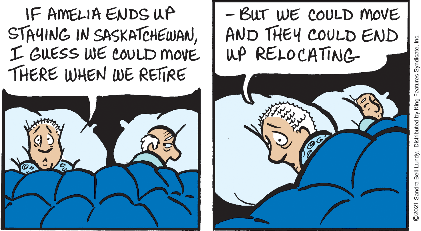 Line OCR: IF AMELIA ENDS UP STAYING IN SASKATCHEWANI GUESS WE COULD MOVE THERE WHEN WE RETIRE - BUT WE COULD MOVE AND THEY COULD END UP RELOCATING | O2021 Sandra Bell-Lundy. Distributed by King Features SyndicateInc. IF AMELIA ENDS UP STAYING IN SASKATCHEWANI GUESS WE COULD MOVE THERE WHEN WE RETIRE - BUT WE COULD MOVE AND THEY COULD END UP RELOCATING | O2021 Sandra Bell-Lundy. Distributed by King Features Syndicate