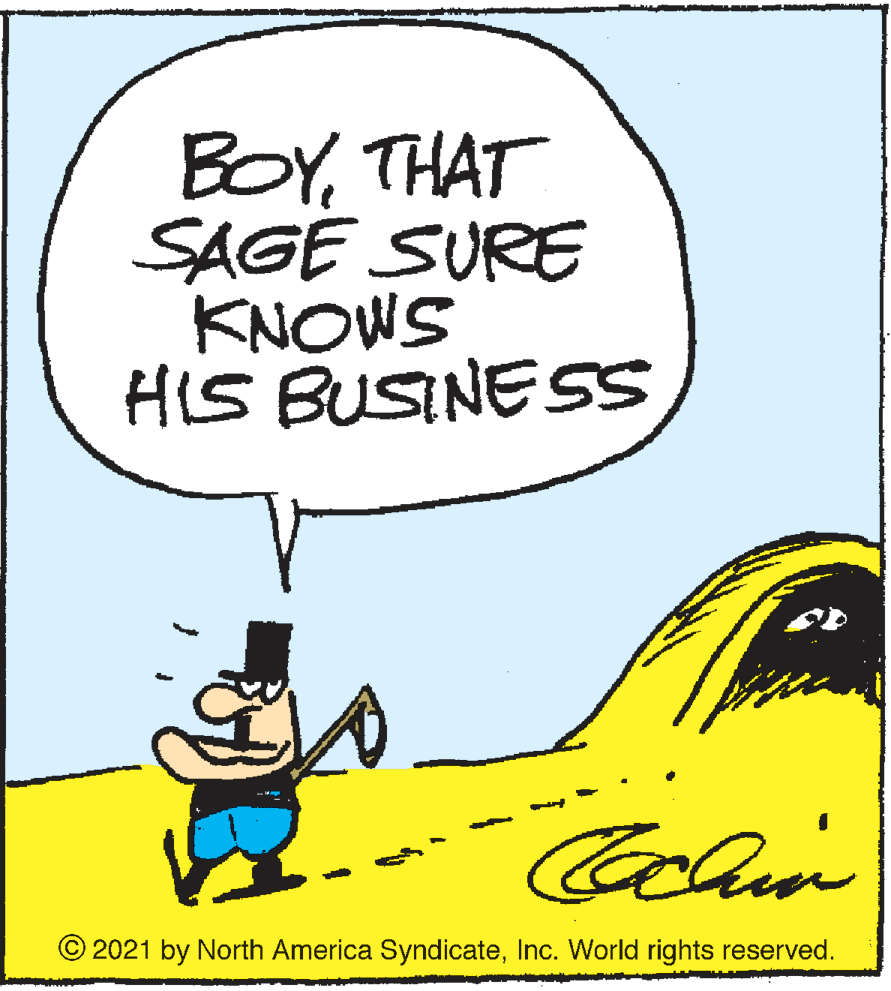 Pleased OCR: BOYTHAT SAGE SURE KNOWS HIS BUSINESS Collim © 2021 by North America SyndicateInc. World rights reserved. BOYTHAT SAGE SURE KNOWS HIS BUSINESS Collim © 2021 by North America SyndicateInc. World rights reserved.
