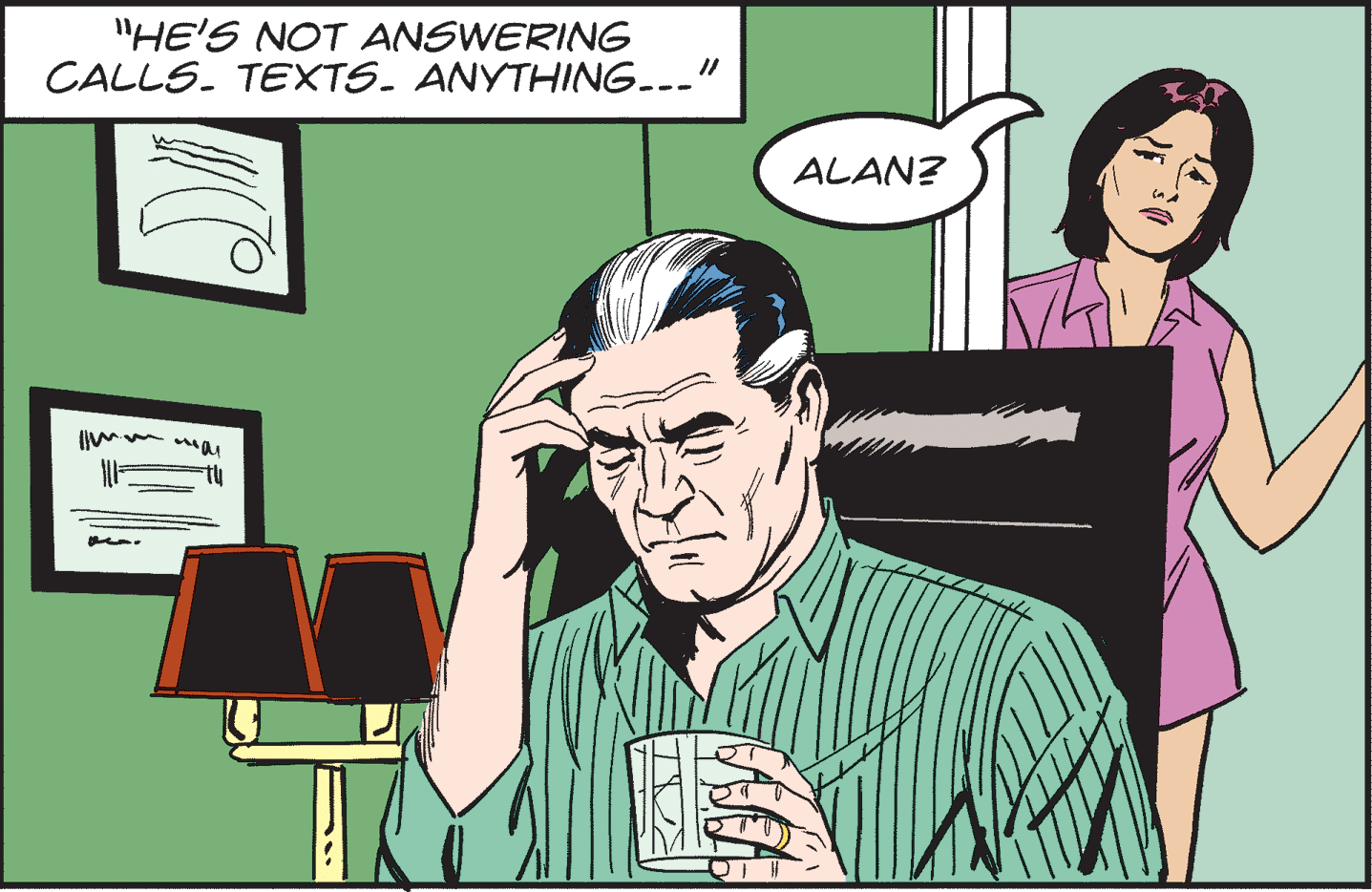 Parallel OCR: "HE'S NOT ANSWERING CALLS. TEXTS. ANYTHING..." ALAN? "HE'S NOT ANSWERING CALLS. TEXTS. ANYTHING..." ALAN?