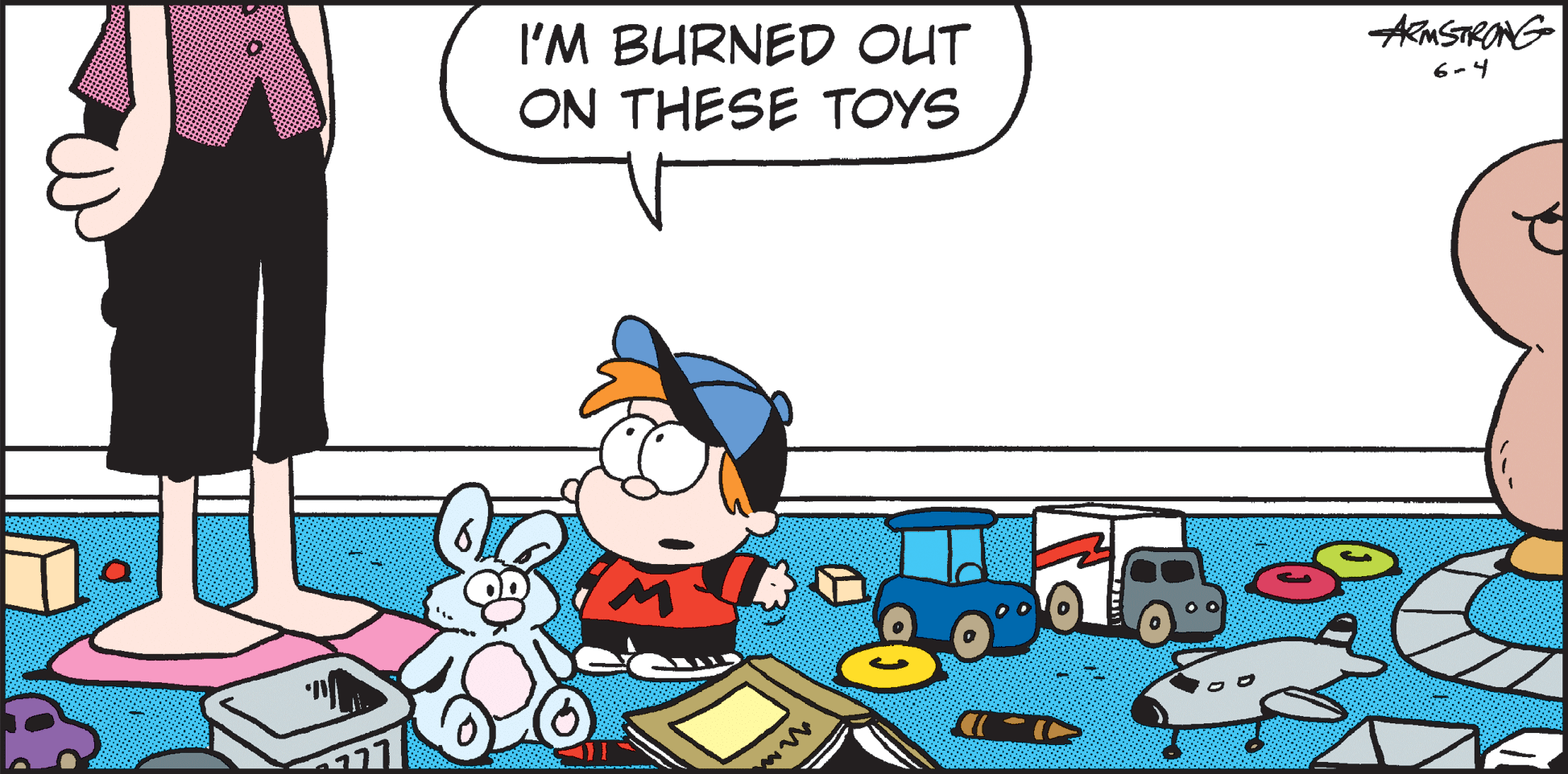 Line OCR: AMSTRONG I'M BURNED OUT ON THESE TOYS 6-4 AMSTRONG I'M BURNED OUT ON THESE TOYS 6-4