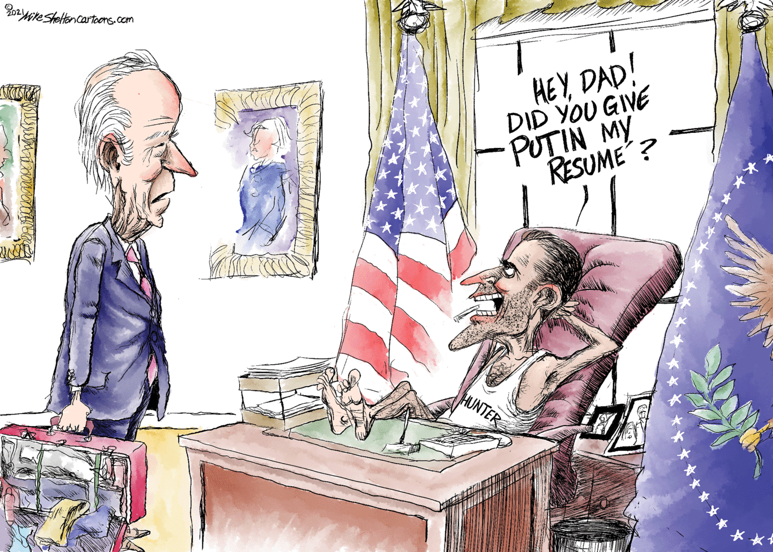 Poster OCR: HONEY!! BIDEN SHRUNK THE USA PAY CHECK! Poryre Steltencartoors.com HONEY!! BIDEN SHRUNK THE USA PAY CHECK! Poryre Steltencartoors.com