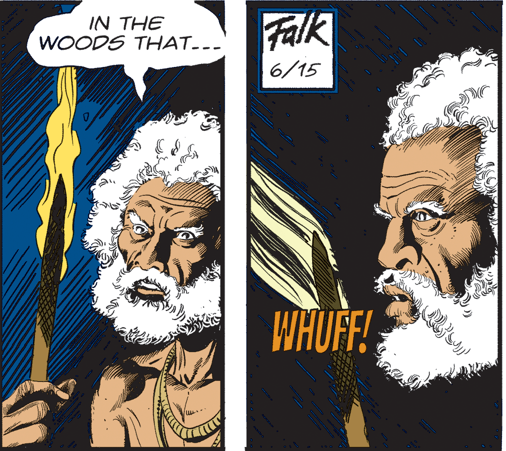 Facial hair OCR: IN THE WOODS THAT--- Falk 6/15 WHUFF! IN THE WOODS THAT--- Falk 6/15 WHUFF!