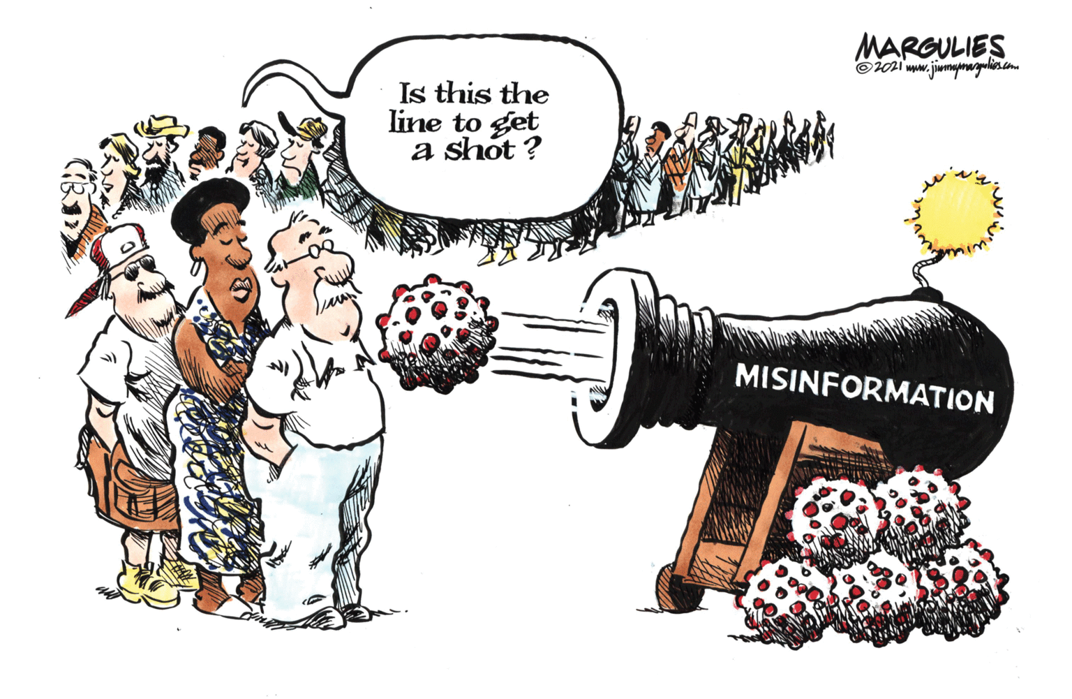Event OCR: MARGULIES Is this the line to get a shot ? MISINFORMATION MARGULIES Is this the line to get a shot ? MISINFORMATION