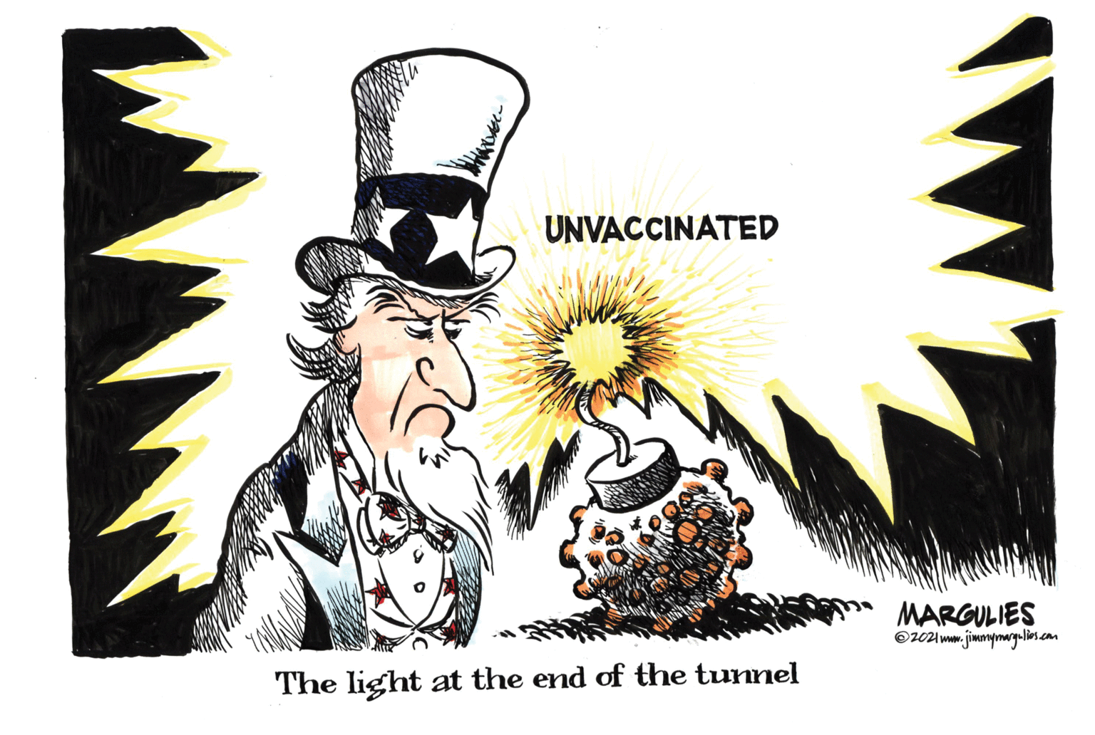 Graphic design OCR: UNVACCINATED MARGULIES ©0i ww. jimmymwyulios.com The light at the end of the tunnel UNVACCINATED MARGULIES ©0i ww. jimmymwyulios.com The light at the end of the tunnel