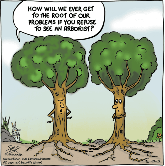 Natural landscape OCR: HOW WILL WE EVER GET 10 THE ROOT OF OUR PROBLEMS IF YOU REFUSE TO SEE AN ARBORIST? SEK SUSANCAM.CA SK CHIK©2021 KING FGATURES SYNOLCATE 2021 5.CAMILLERI KONAR 07-07 1) ? HOW WILL WE EVER GET 10 THE ROOT OF OUR PROBLEMS IF YOU REFUSE TO SEE AN ARBORIST? SEK SUSANCAM.CA SK CHIK©2021 KING FGATURES SYNOLCATE 2021 5.CAMILLERI KONAR 07-07 1) ?