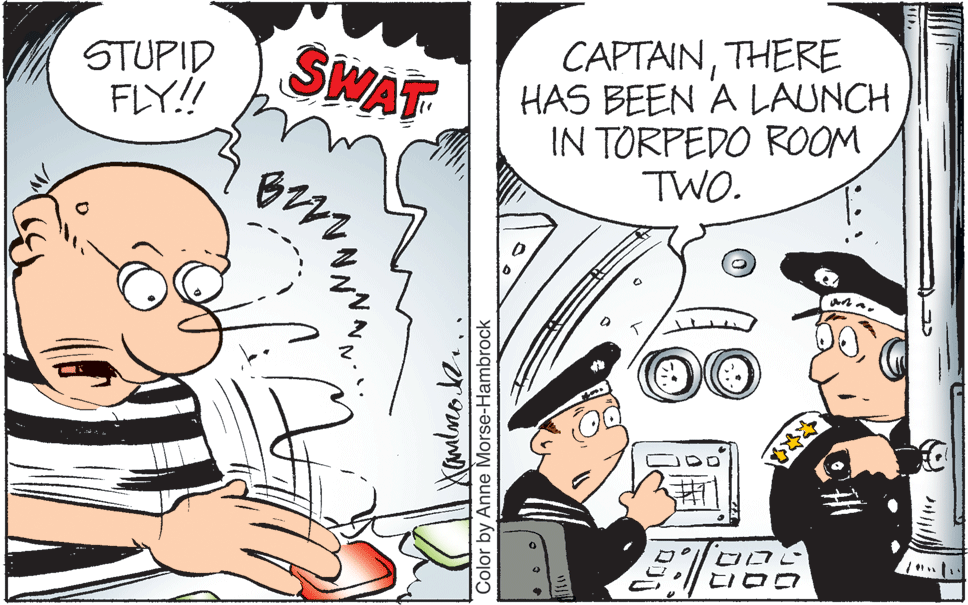 Parallel OCR: CAPTAINTHERE HAS BEEN A LAUNCH IN TORPEDO ROOM TWO. STUPID FLY! SWAT ??? ?I?? Color by Anne Morse-Hambrock ?? CAPTAINTHERE HAS BEEN A LAUNCH IN TORPEDO ROOM TWO. STUPID FLY! SWAT ?? ? ? I ?? Color by Anne Morse-Hambrock ??