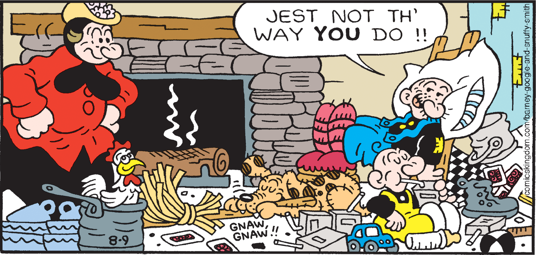 Rectangle OCR: JEST NOT TH' WAY YOU DO !! GNAWGNAW.!! 8.9 barney-google-and-snuffy-smith JEST NOT TH' WAY YOU DO !! GNAWGNAW.!! 8.9 barney-google-and-snuffy-smith