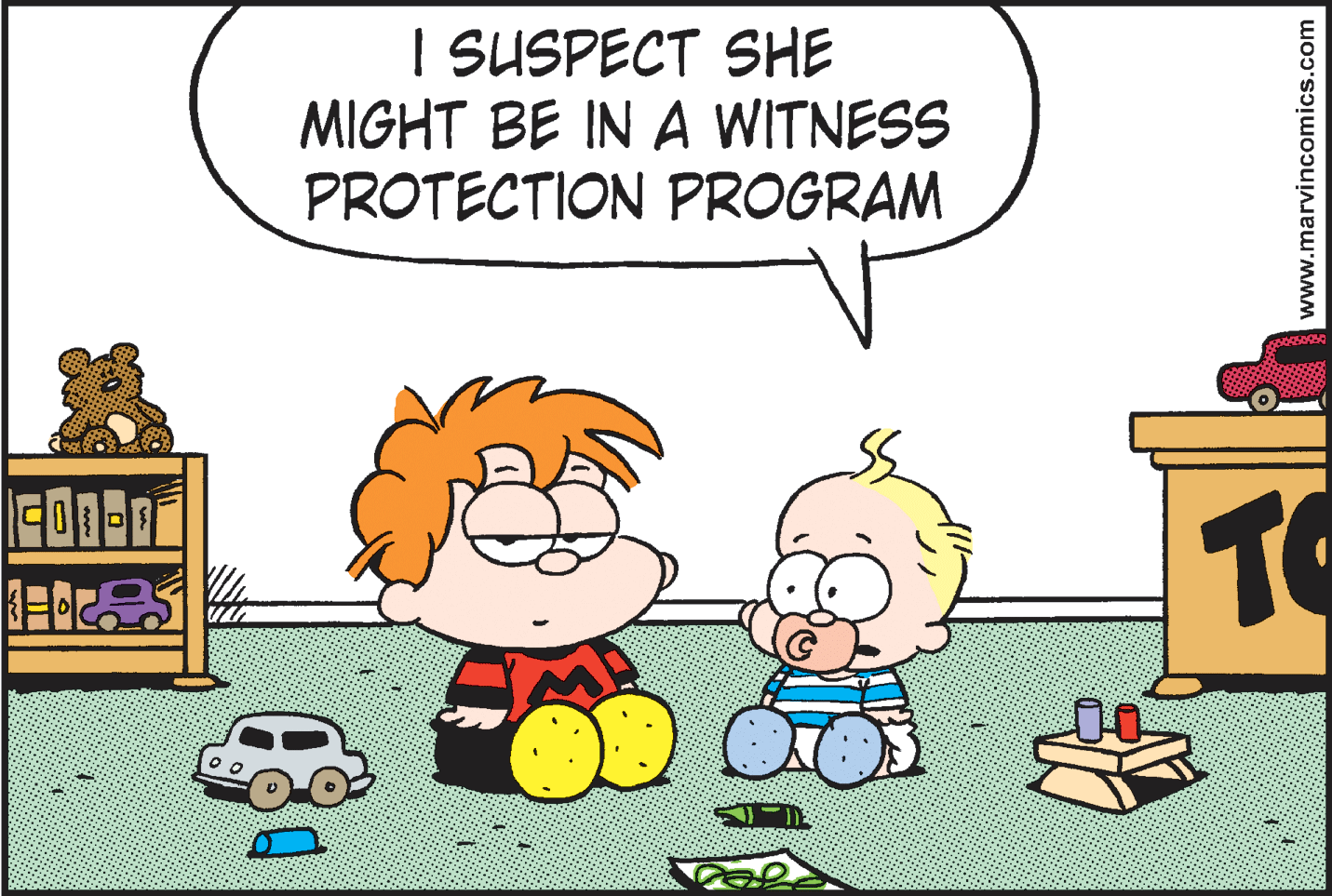 Line OCR: I SUSPECT SHE MIGHT BE IN A WITNESS PROTECTION PROGRAM TO www.marvincomics.com I SUSPECT SHE MIGHT BE IN A WITNESS PROTECTION PROGRAM TO www.marvincomics.com