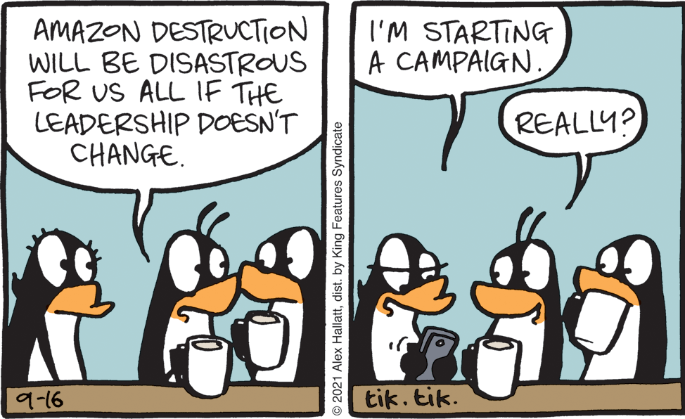 Line OCR: AMAZON DESTRUCTION WILL BE DISASTROUS FOR US ALL IF THE LEADERSHIP DOESN'T CHANGE. I'M STARTING A CAMPAIGN. REALLY? 9-16 tik.tik. 2021 Alex Hallattdist. by King Features Syndicate AMAZON DESTRUCTION WILL BE DISASTROUS FOR US ALL IF THE LEADERSHIP DOESN'T CHANGE. I'M STARTING A CAMPAIGN. REALLY? 9-16 tik.tik. 2021 Alex Hallattdist. by King Features Syndicate