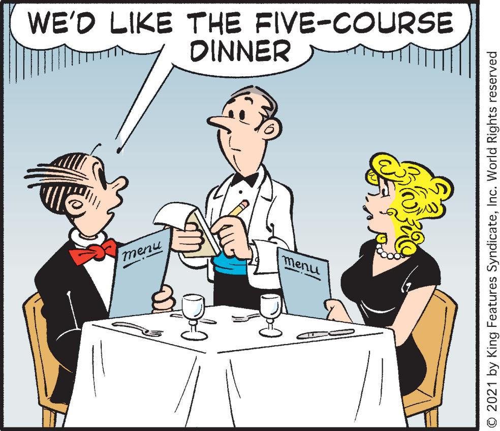Mammal OCR: WE'D LIKE THE FIVE-COURSE DINNER menu menu © 2021 by King Features SyndicateInc. World Rights reserved WE'D LIKE THE FIVE-COURSE DINNER menu menu © 2021 by King Features SyndicateInc. World Rights reserved
