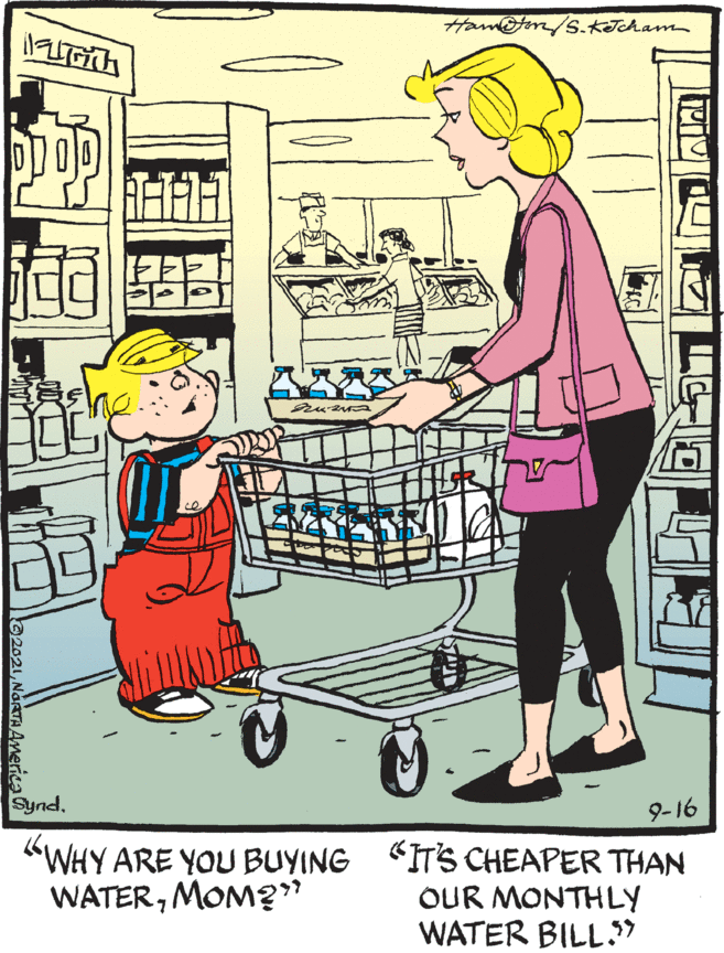 Illustration OCR: HamotnS.KTcham Synd9-16 "WHY ARE YOU BUYING WATERMOM? <IT'S CHEAPER THAN OUR MONTHLY WATER BILL7 lo2021NaRTHAmerica HamotnS.KTcham Synd9-16 "WHY ARE YOU BUYING WATERMOM? <IT'S CHEAPER THAN OUR MONTHLY WATER BILL7 lo2021