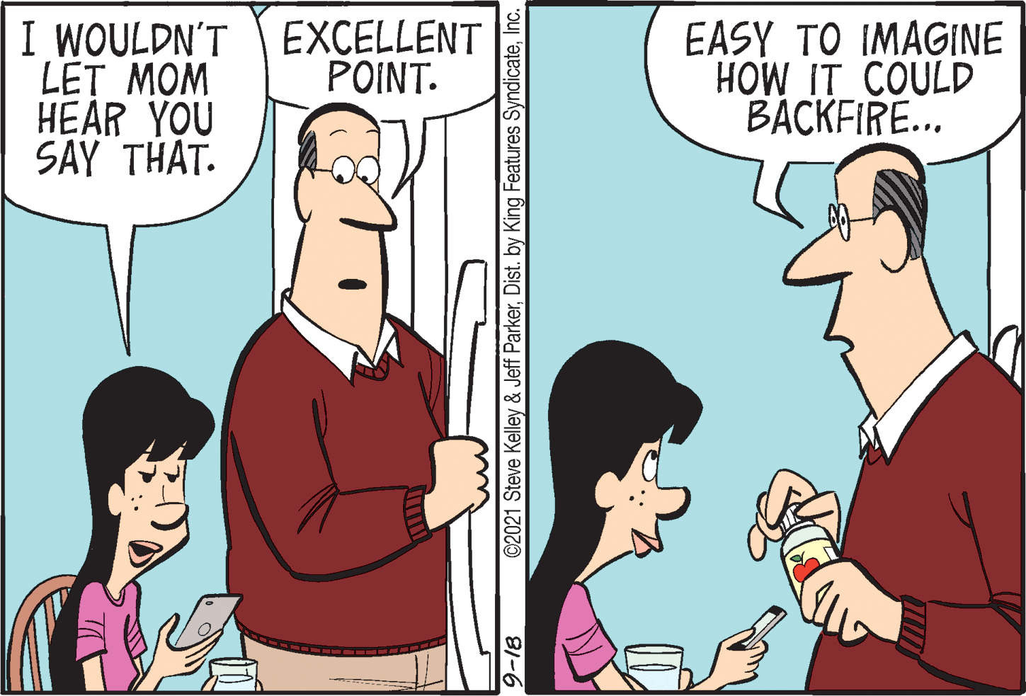 Interaction OCR: I WOULDN'T EXCELLENT LET MOM HEÅR YOU SAY THAT. EASY TO IMAGINE HOW IT COULD BACKFIRE... POINT. ©2021 Steve Kelley & Jeff ParkerInc. 81-6 I WOULDN'T EXCELLENT LET MOM HEÅR YOU SAY THAT. EASY TO IMAGINE HOW IT COULD BACKFIRE... POINT. ©2021 Steve Kelley & Jeff ParkerDist. by King Features SyndicateInc. 81-6