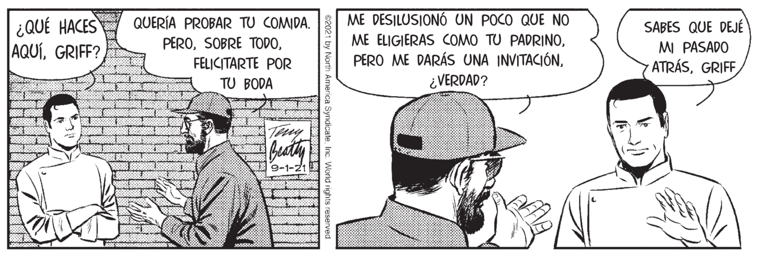 Illustration OCR: ME DESILUSIONÓ UN POCO QUE NO ¿QUÉ HACES AQUÍGRIFF? QUERÍA PROBAR TU COMIDA. ME ELIGIERAS COMO TU PADRINO¿VERDAD? SABES QUE DEJÉ MI PASADO ATRÁSGRIFF PEROFELICITARTE POR TU BODA 9-1-21 ME DESILUSIONÓ UN POCO QUE NO ¿QUÉ HACES AQUÍGRIFF? QUERÍA PROBAR TU COMIDA. ME ELIGIERAS COMO TU PADRINOPERO ME DARÁS UNA INVITACIÓN¿VERDAD? SABES QUE DEJÉ MI PASADO ATRÁSGRIFF PEROSOBRE TODOFELICITARTE POR TU BODA 9-1-21