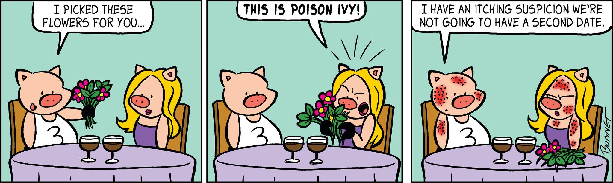 Plate OCR: I PICKED THESE FLOWERS FOR YOU... THIS IS POISON IVY! I HAVE AN ITCHING SUSPICION WE'RE NOT GOING TO HAVE A SECOND DATE. Coc BONNET I PICKED THESE FLOWERS FOR YOU ... THIS IS POISON IVY ! I HAVE AN ITCHING SUSPICION WE'RE NOT GOING TO HAVE A SECOND DATE . Coc BONNET