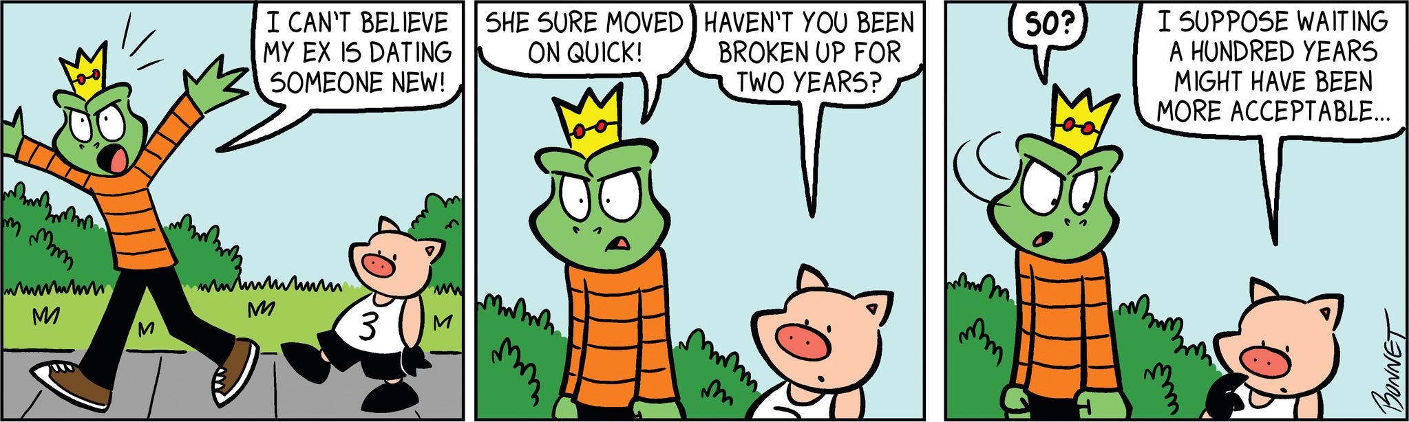 Line OCR: Munh mm mm mm wwwwwwww M M I CAN'T BELIEVE MY EX IS DATING SOMEONE NEW! wwwwwwww M Rm 3 ww SHE SURE MOVED ON QUICK! ??? HAVEN'T YOU BEEN BROKEN UP FOR TWO YEARS? mmm m mm 50? I SUPPOSE WAITING A HUNDRED YEARS MIGHT HAVE BEEN MORE ACCEPTABLE... V www BONNET Munh mm mm mm wwwwwwww M M I CAN'T BELIEVE MY EX IS DATING SOMEONE NEW ! wwwwwwww M Rm 3 ww SHE SURE MOVED ON QUICK ! ??? HAVEN'T YOU BEEN BROKEN UP FOR TWO YEARS ? mmm m mm 50 ? I SUPPOSE WAITING A HUNDRED YEARS MIGHT HAVE BEEN MORE ACCEPTABLE ... V www BONNET