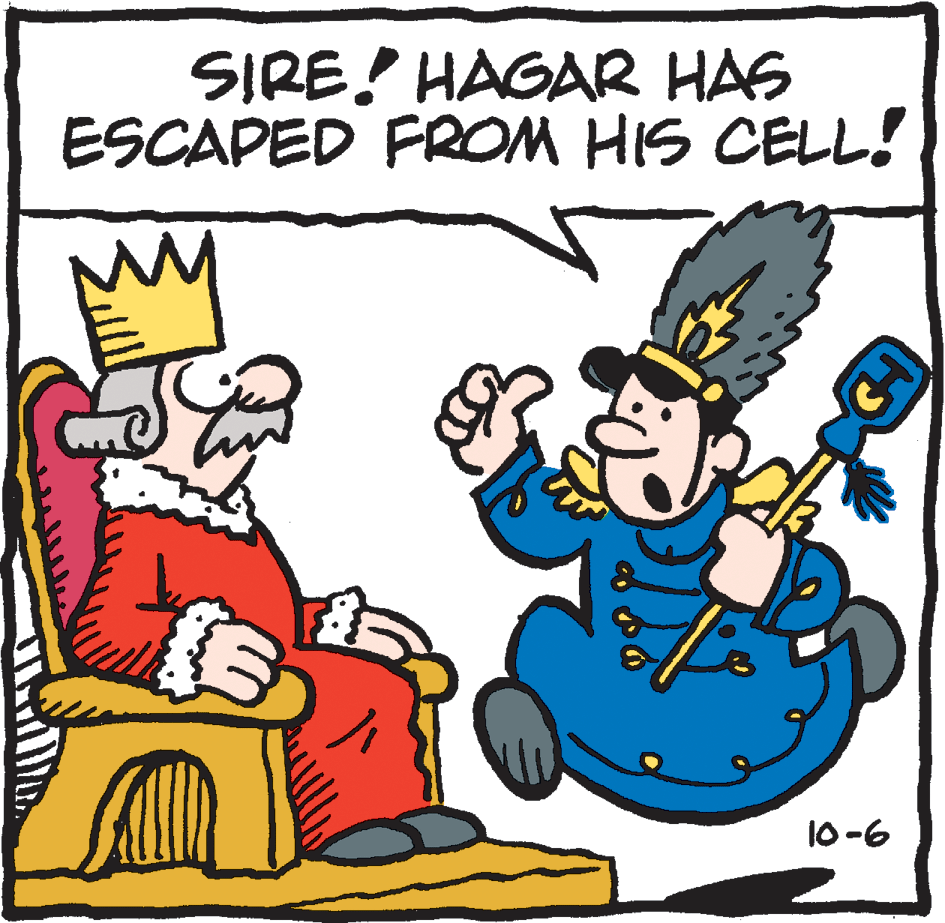 Happy OCR: SIRE! HAGAR HAS ESCAPED FROM HIS CELL! 10-6 SIRE! HAGAR HAS ESCAPED FROM HIS CELL! 10-6