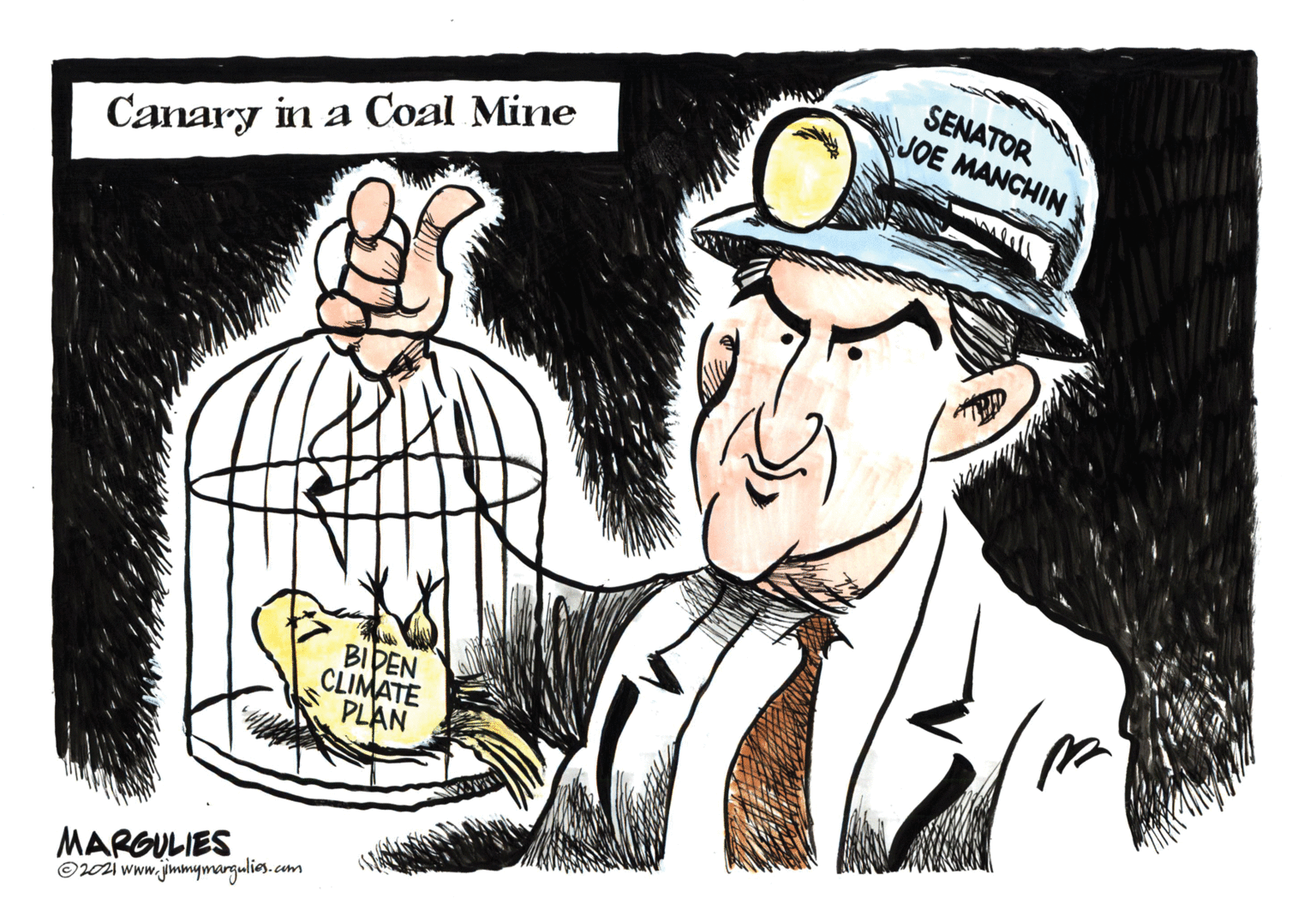 Costume hat OCR: SENATOR JOE MANCHIN Canary in a Coal Mine BIDEN CLIMATE PLAN MARGULIES Oozi www.jmmymargulios.com SENATOR JOE MANCHIN Canary in a Coal Mine BIDEN CLIMATE PLAN MARGULIES Oozi www.jmmymargulios.com