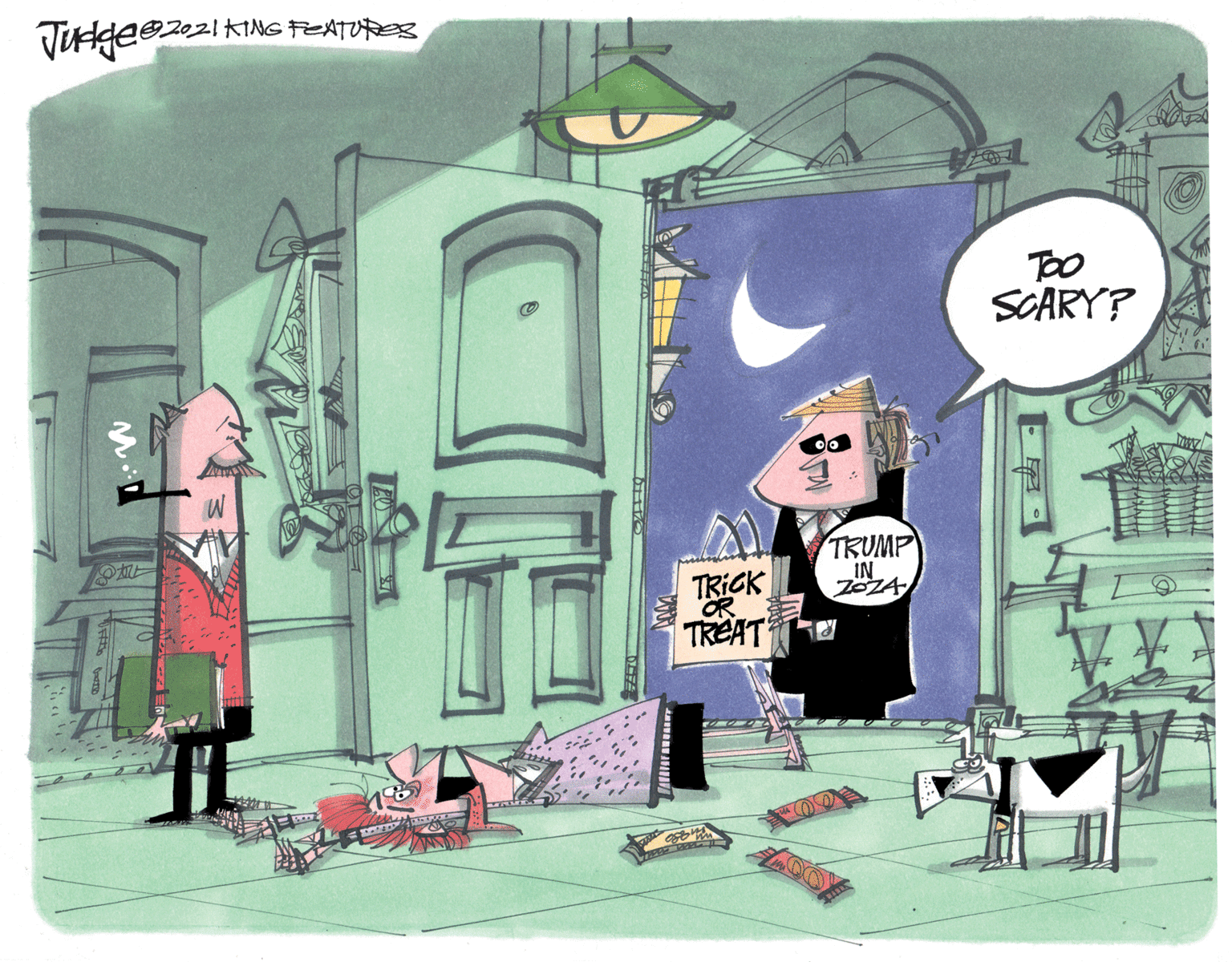 Painting OCR: SCARY? TRUMP IN TRICK TREAT SCARY? TRUMP IN TRICK TREAT