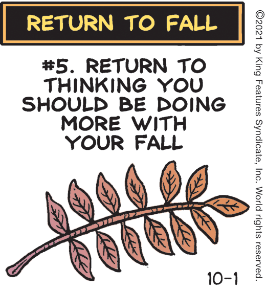 Vascular plant OCR: RETURN TO FALL #5. RETURN TO THINKING YOU SHOULD BE DOING MORE WITH YOUR FALL 10-1 ©2021 by King Features SyndicateInc. World rights reserved. RETURN TO FALL #5. RETURN TO THINKING YOU SHOULD BE DOING MORE WITH YOUR FALL 10-1 ©2021 by King Features SyndicateInc. World rights reserved.