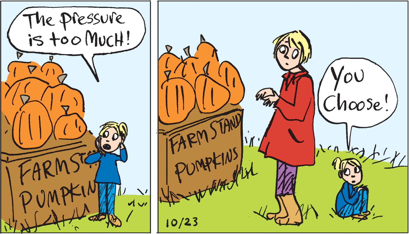 Social group OCR: The pressure is too MucH! You Choose! FARMS PUMPKINT FARMSTANY PUMPEIAS 10/23 The pressure is too MucH! You Choose! FARMS PUMPKINT FARMSTANY PUMPEIAS 10/23