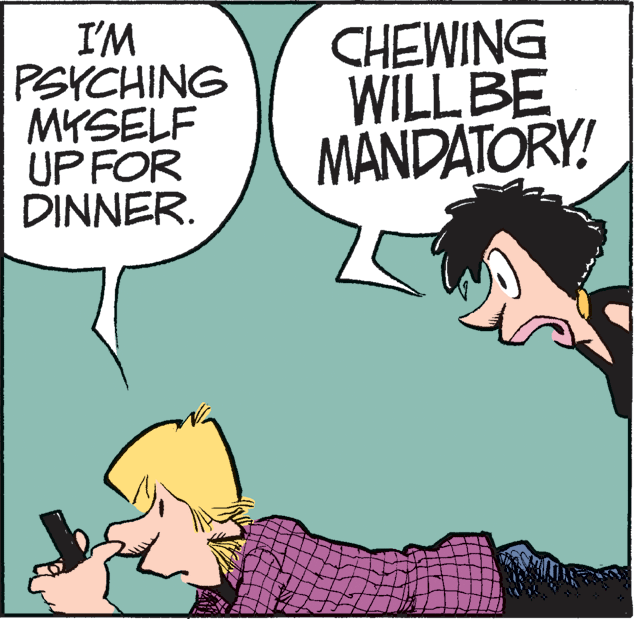 Interaction OCR: I'M PSYCHING MKSELF UP FOR DINNER. CHEWING WILLBE MANDATORY! I'M PSYCHING MKSELF UP FOR DINNER. CHEWING WILLBE MANDATORY!