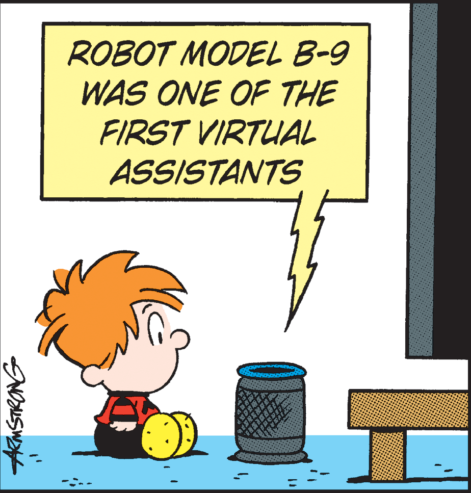 Illustration OCR: ROBOT MODEL B-9 WAS ONE OF THE FIRST VIRTUAL ASSISTANTS ROBOT MODEL B-9 WAS ONE OF THE FIRST VIRTUAL ASSISTANTS