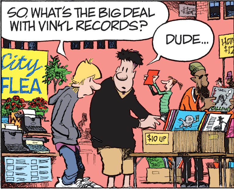 Line OCR: SOWHAT'S THE BIG DEAL WITH VINYL RECORDS? DUDE.) Ha $1 City FLEA CALLING $10 UP SOWHAT'S THE BIG DEAL WITH VINYL RECORDS? DUDE.) Ha $1 City FLEA CALLING $10 UP