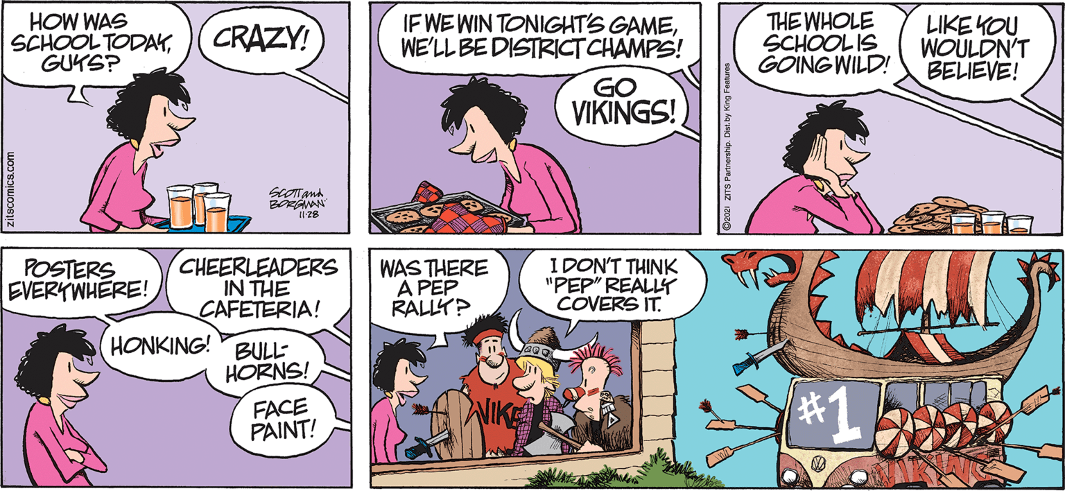 Jaw OCR: HOW WAS SCHOOL TODAKGUKS? IF WE WIN TONIGHT'S GAMEWE'LL BE DISTRICTCHAMPS! THE WHOLE SCHOOLIS GOING WILD! LIKE KOU WOULDN'T BELIEVE! CRAZY! GO VIKINGS! SCOTTand Il-28 CHEERLEADERS IN THE CAFETERIA! HONKING! BULL WAS THERE A PEP RALLY? IDON'T THINK "PEP" REALL COVERS IT. POSTERS EVERYWHERE! HORNS! FACE PAINT! NIKE titscomics.com HOW WAS SCHOOL TODAKGUKS? IF WE WIN TONIGHT'S GAMEWE'LL BE DISTRICTCHAMPS! THE WHOLE SCHOOLIS GOING WILD! LIKE KOU WOULDN'T BELIEVE! CRAZY! GO VIKINGS! SCOTTand Il-28 CHEERLEADERS IN THE CAFETERIA! HONKING! BULL WAS THERE A PEP RALLY? IDON'T THINK "PEP" REALL COVERS IT. POSTERS EVERYWHERE! HORNS! FACE PAINT! NIKE titscomics.com