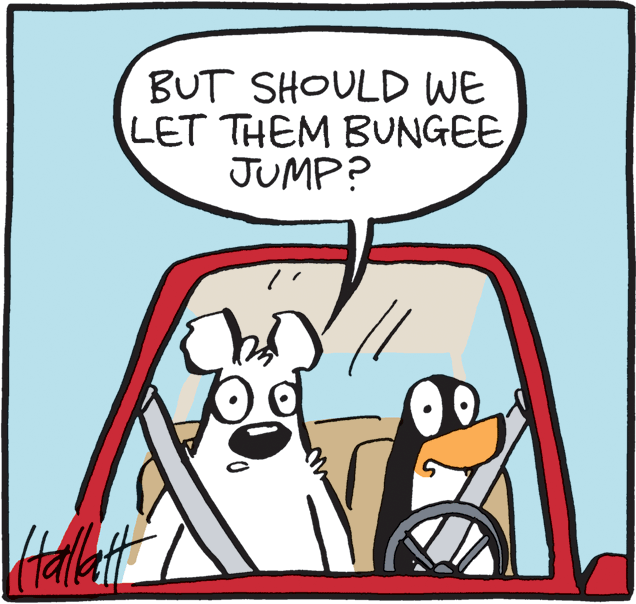 Illustration OCR: BUT SHOULD WE LET THEM BUNGEE JUMP? BUT SHOULD WE LET THEM BUNGEE JUMP?