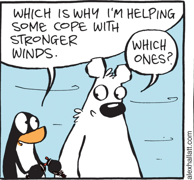 Interaction OCR: WHICH IS WHY I'M HELPING SOME COPE WITH STRONGER WINDS. WHICH ONES? alexhallatt.com WHICH IS WHY I'M HELPING SOME COPE WITH STRONGER WINDS. WHICH ONES? alexhallatt.com