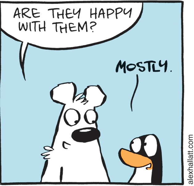 Rectangle OCR: ARE THEY HAPPY WITH THEM? MOSTLY. alexhallatt.com ARE THEY HAPPY WITH THEM? MOSTLY. alexhallatt.com