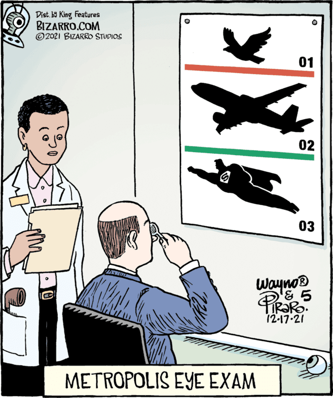 Motor vehicle OCR: Dist. b9 King Features BIZARRO.COM © 2021 BIZARRO STUDIOS 01 02 03 Wayno® 12-17-21 METROPOLIS EYE EXAM Dist. b9 King Features BIZARRO.COM © 2021 BIZARRO STUDIOS 01 02 03 Wayno® 12-17-21 METROPOLIS EYE EXAM