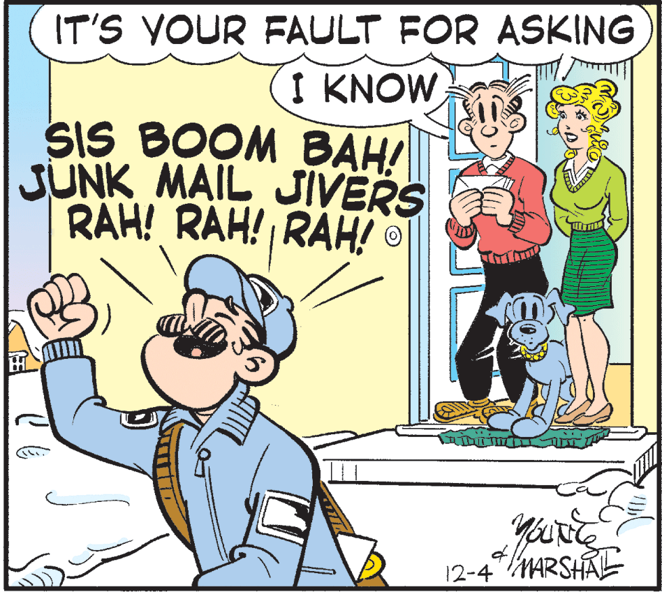 Drawing OCR: IT'S YOUR FAULT FOR ASKING I KNOWSIS BOOM BAH! JUNK MAIL JIVERS RAH! RAH! RAH! O 12-4MARSHAL IT'S YOUR FAULT FOR ASKING I KNOWSIS BOOM BAH! JUNK MAIL JIVERS RAH! RAH! RAH! O 12-4MARSHAL