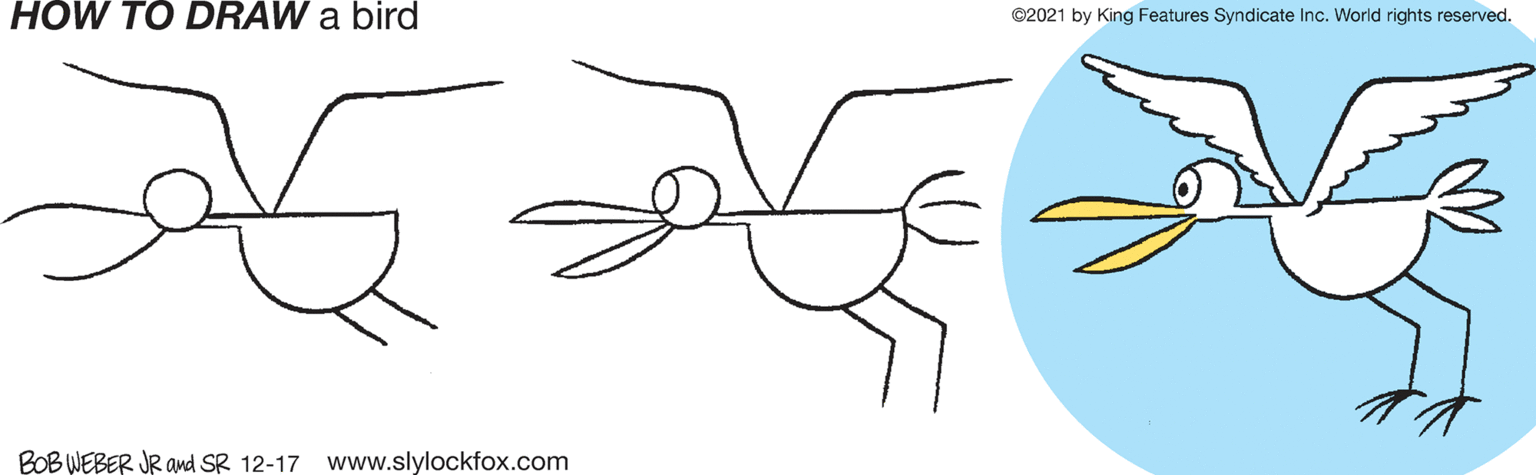 Art OCR: HOW TO DRAW a bird ©2021 by King Features Syndicate Inc. World rights reserved. BOB WEBER JR awd SR 12-17 ww.slylockfox.com HOW TO DRAW a bird ©2021 by King Features Syndicate Inc. World rights reserved. BOB WEBER JR awd SR 12-17 ww.slylockfox.com