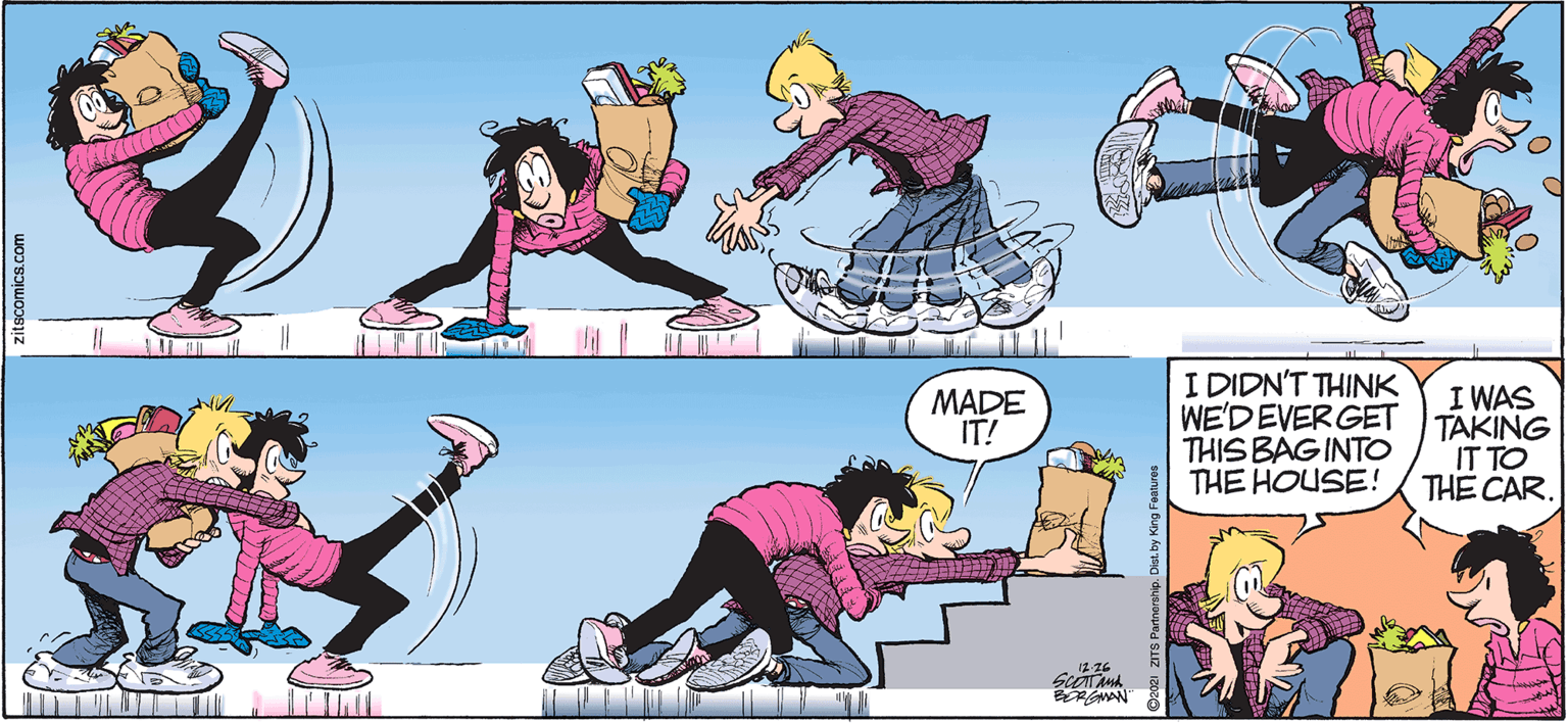 Animated cartoon OCR: I DIDN'T THINK WE'DEVERGET THIS BAG INTO THE HOUSE! I WAS TAKING IT TO THE CAR. MADE IT! SCOTAMA. WAN I DIDN'T THINK WE'DEVERGET THIS BAG INTO THE HOUSE! I WAS TAKING IT TO THE CAR. MADE IT! SCOTAMA. WAN